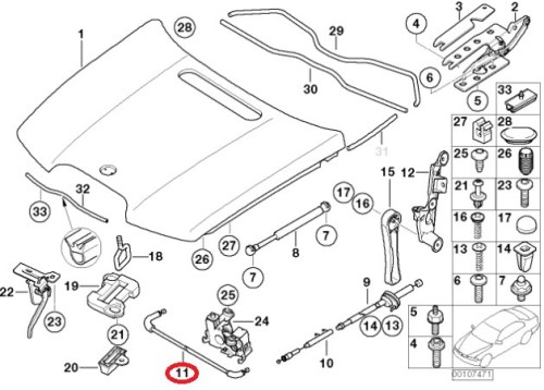 Oryginalna linka maski BMW E65 E66 między zamkami.jpg